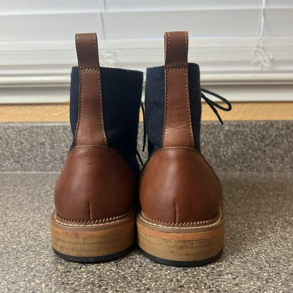 VINTAGE FOUNDRY CO Mens Size 10 Remington Boots Blue/Brown Ankle Lace Up Leather